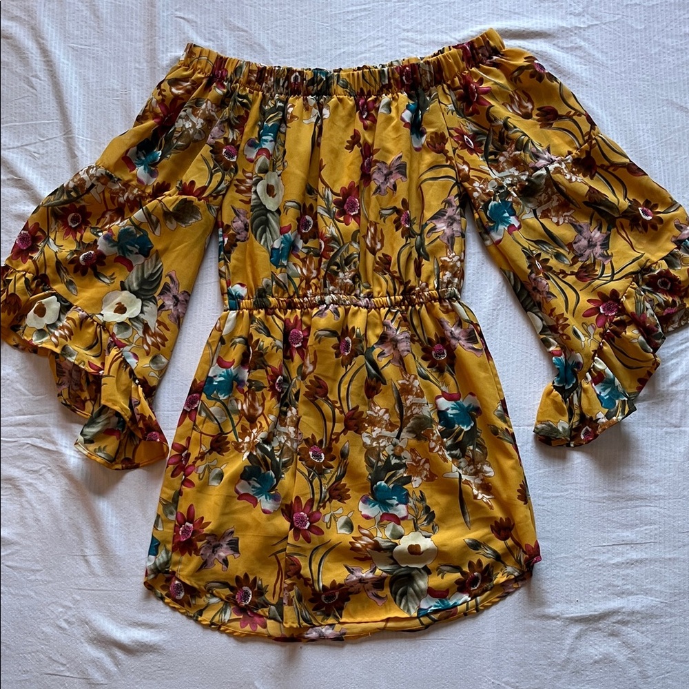 Blush Mustard Floral Off-Shoulder Blouse